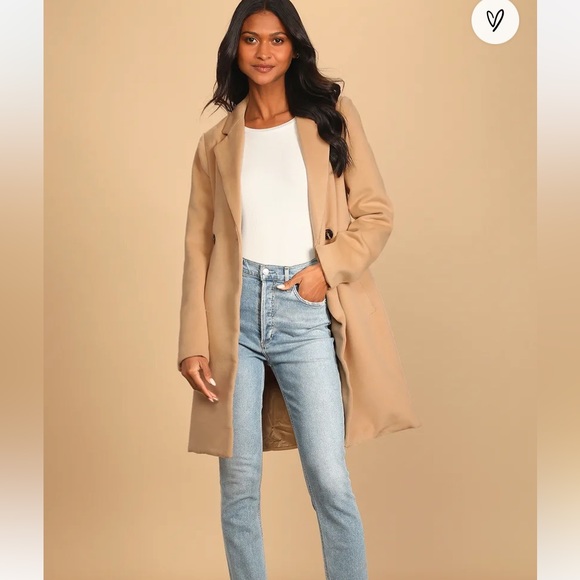 Lulus Jackets & Blazers - Harriet Long Double-Breasted Tan Coat